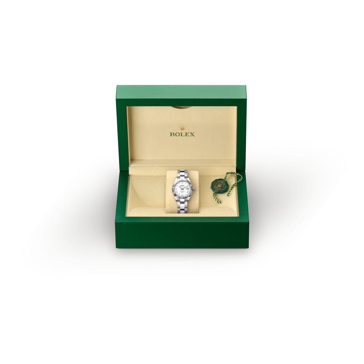 rolex Lady-Datejust em Rolesor branco – combinação de aço Oystersteel e ouro branco, M279174-0020 - Sara Joias
