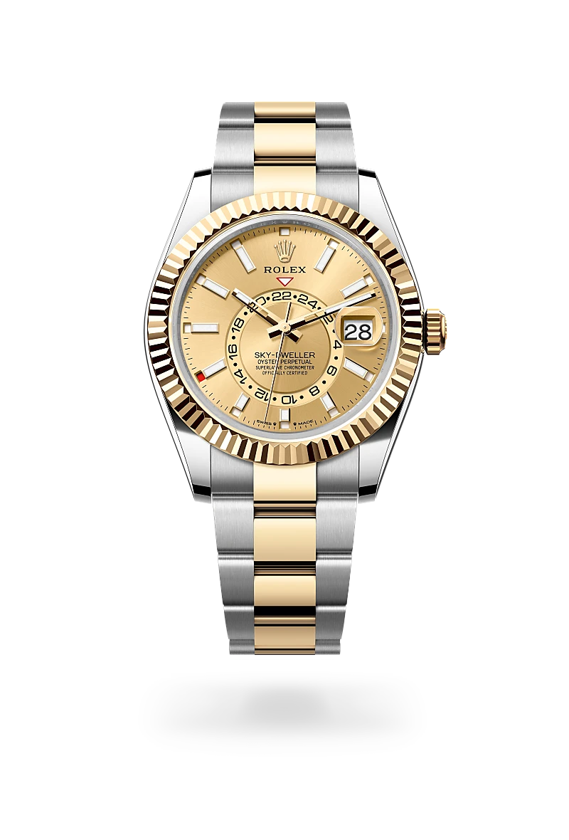 rolex Sky-Dweller em Rolesor amarelo – combinação de aço Oystersteel e ouro amarelo, M336933-0001 - Sara Joias
