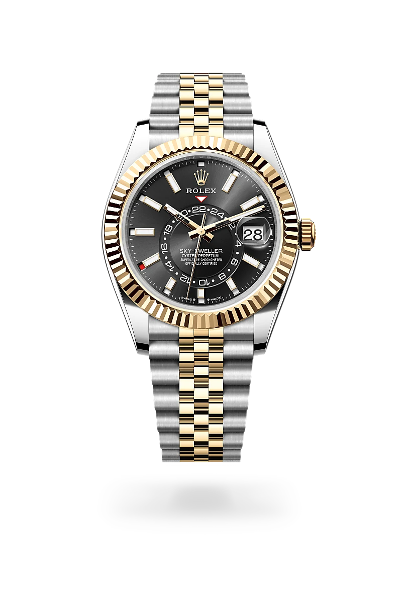 rolex Sky-Dweller em Rolesor amarelo – combinação de aço Oystersteel e ouro amarelo, M336933-0004 - Sara Joias