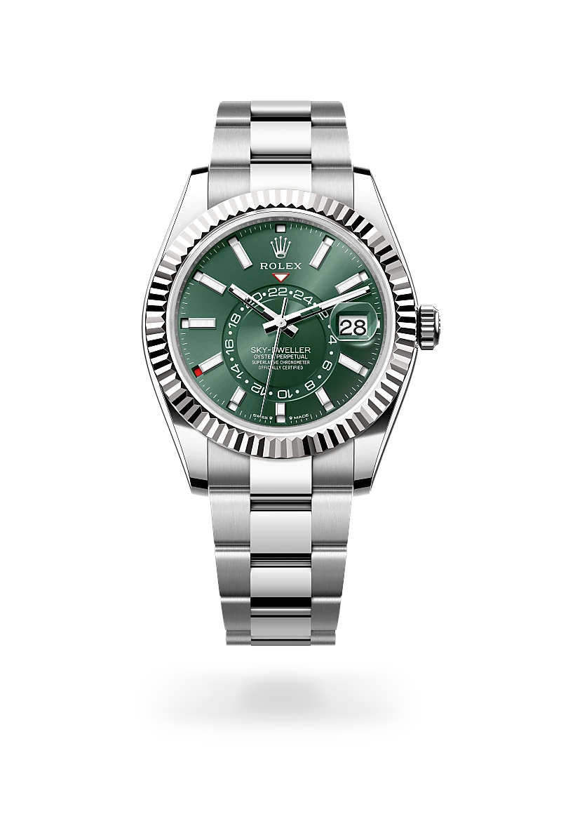 rolex Sky-Dweller em Rolesor branco – combinação de aço Oystersteel e ouro branco, M336934-0001 - Sara Joias