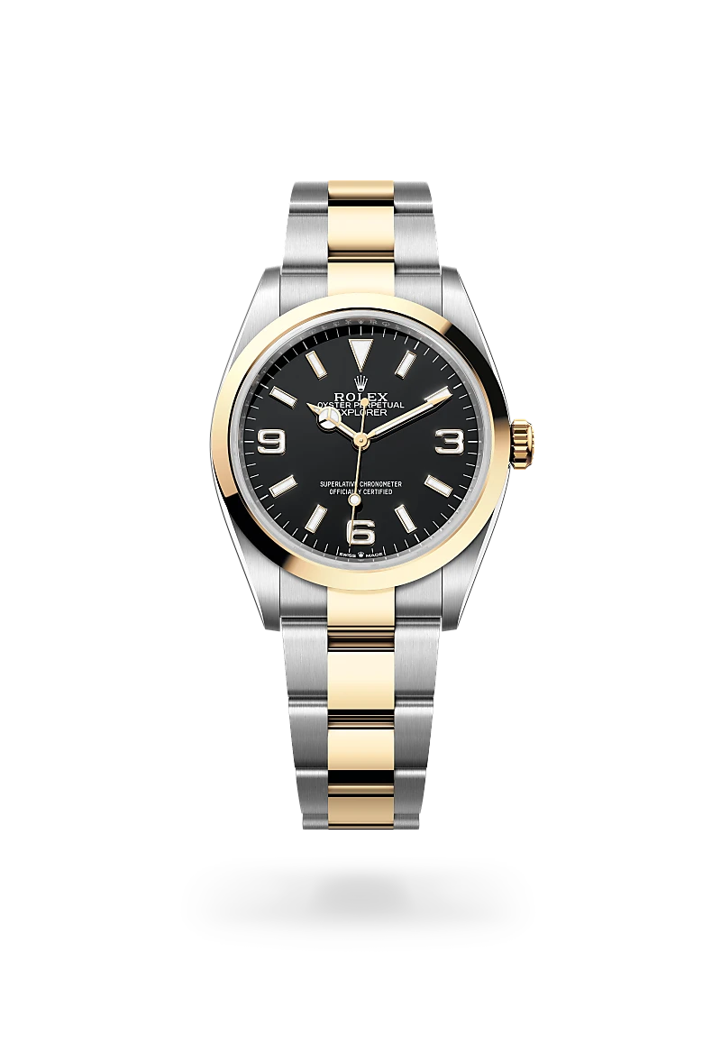 Rolex Explorer em Rolesor amarelo – combinação de aço Oystersteel e ouro amarelo, M124273-0001 - Sara Joias