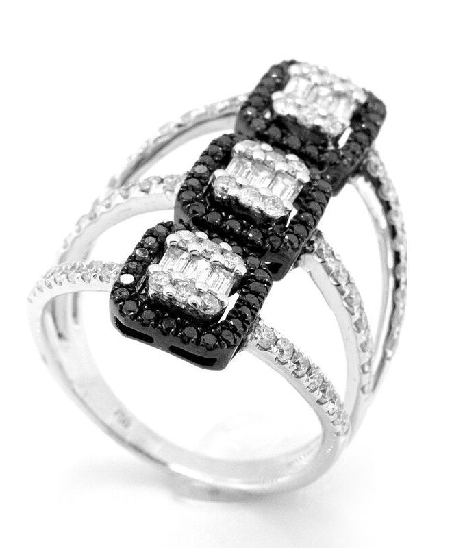 imagem do produto Anel três aros diamantes brancos e negros