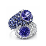 imagem do produto  Anel Safiras, Tanzanitas e Diamantes.